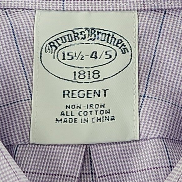 Brooks Brothers Regent Shirt Size 15 1/2 - 4/5 Lilac Windowpane Non-Iron EUC - Picture 8 of 16